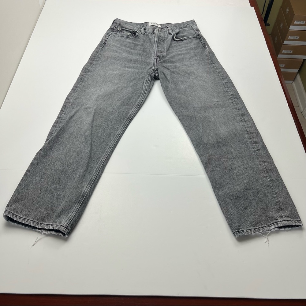 Agolde 90’s Crop Faded Black Trip Dark Grey Gray High Rise‎ Loose 24 Denim Jean